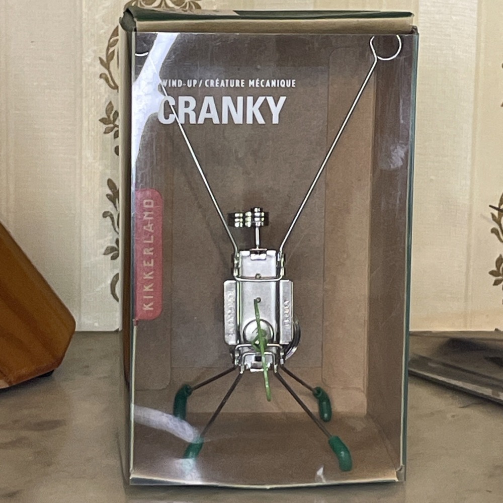 NIB kikkerland Windup Cranky Green Metal Creature Jittering Moving Paper Holder